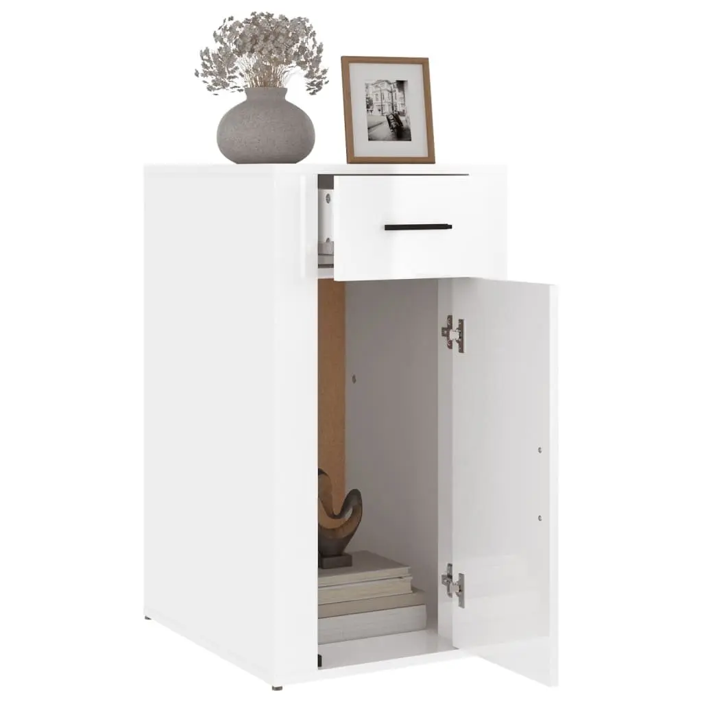 Desk Cabinet High Gloss White Office Storage Unit 1 Drawer 1 Door 40x49x75cm