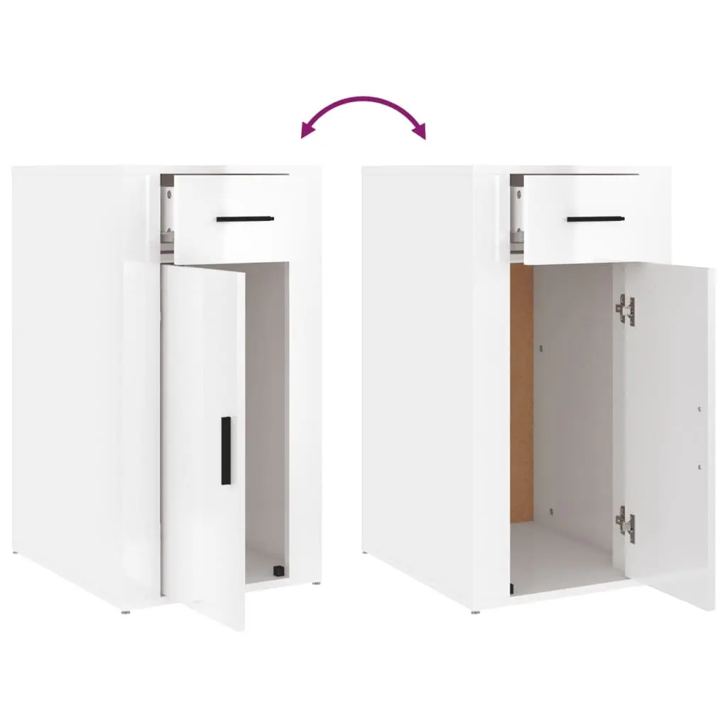 Desk Cabinet High Gloss White Office Storage Unit 1 Drawer 1 Door 40x49x75cm