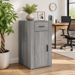 Grey Engineered Wood Desk Cabinet with Drawer and Door