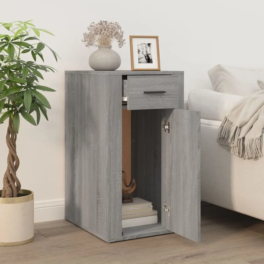 Grey Engineered Wood Desk Cabinet with Drawer and Door