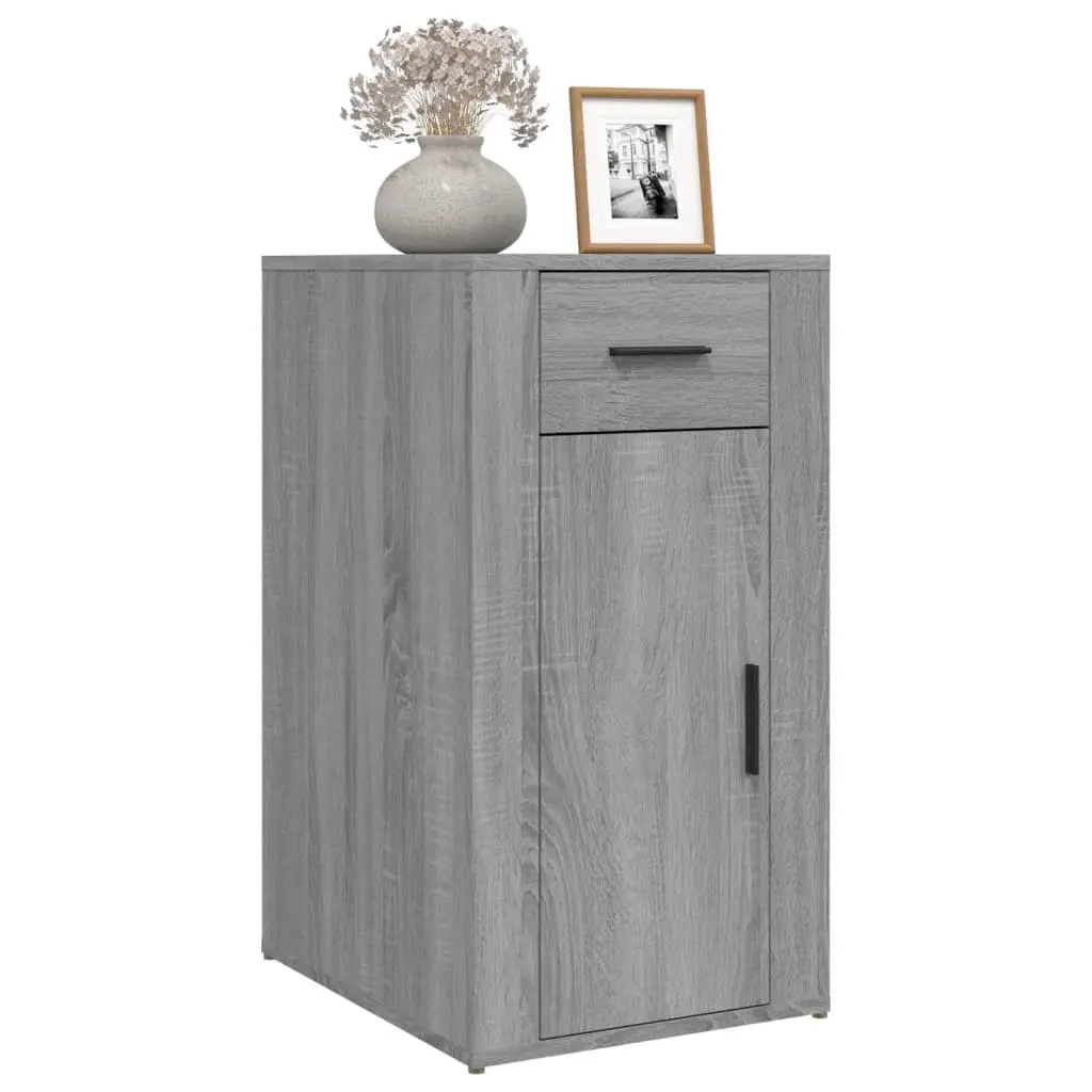 Grey Engineered Wood Desk Cabinet with Drawer and Door