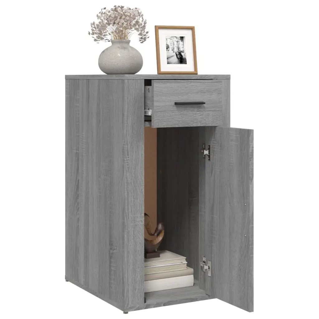 Grey Engineered Wood Desk Cabinet with Drawer and Door