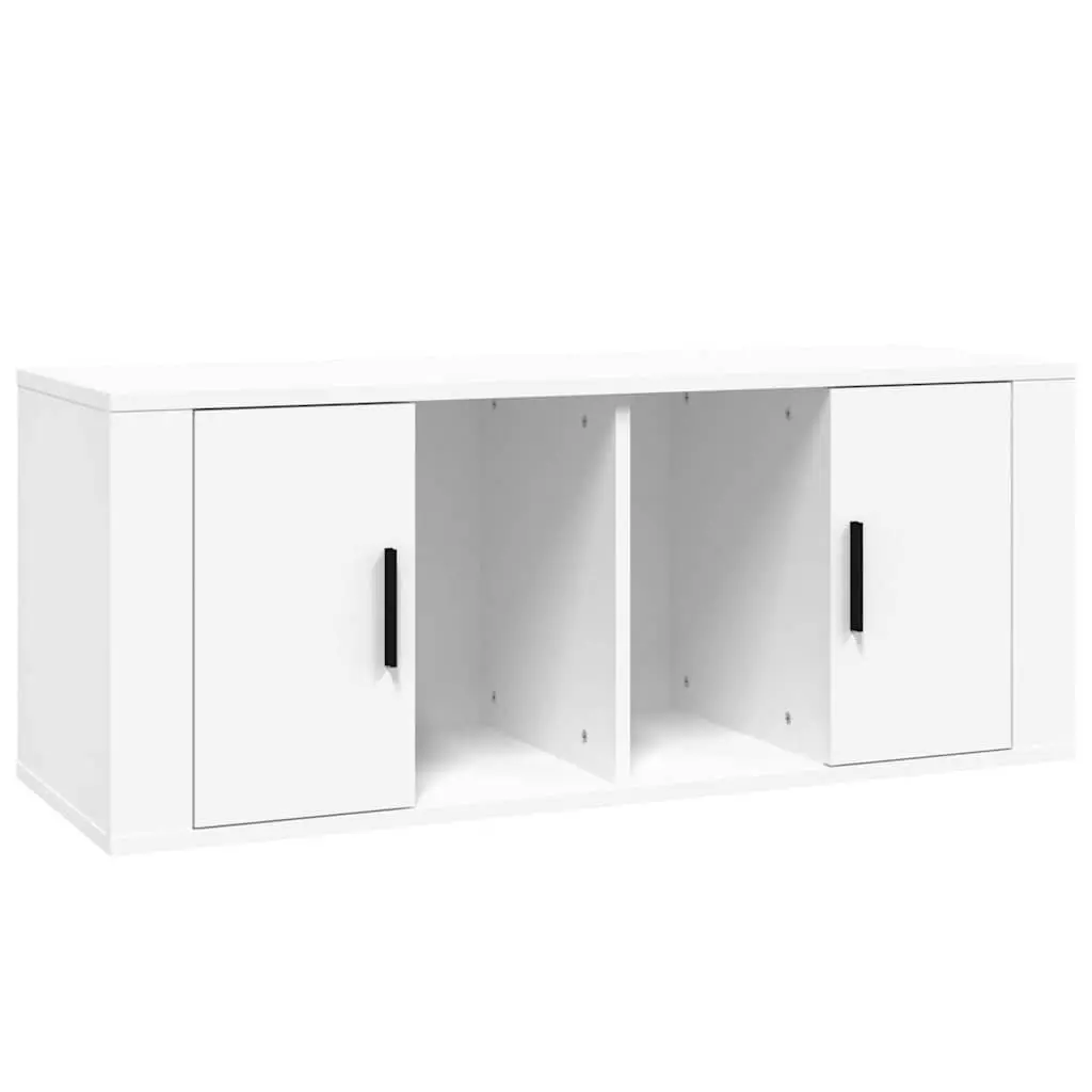 TV Cabinet White 100x35x40 cm Engineered Wood Media Storage Unit with Doors