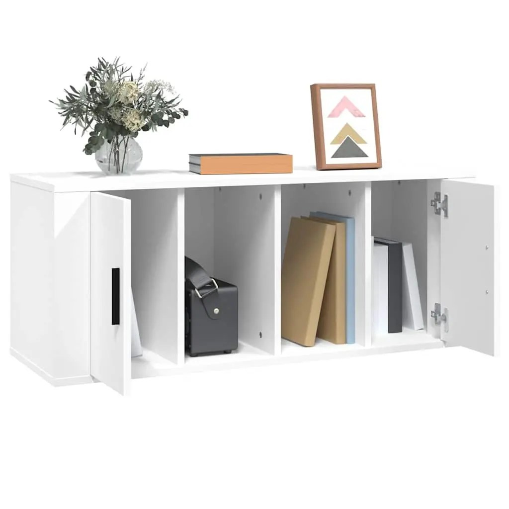 TV Cabinet White 100x35x40 cm Engineered Wood Media Storage Unit with Doors