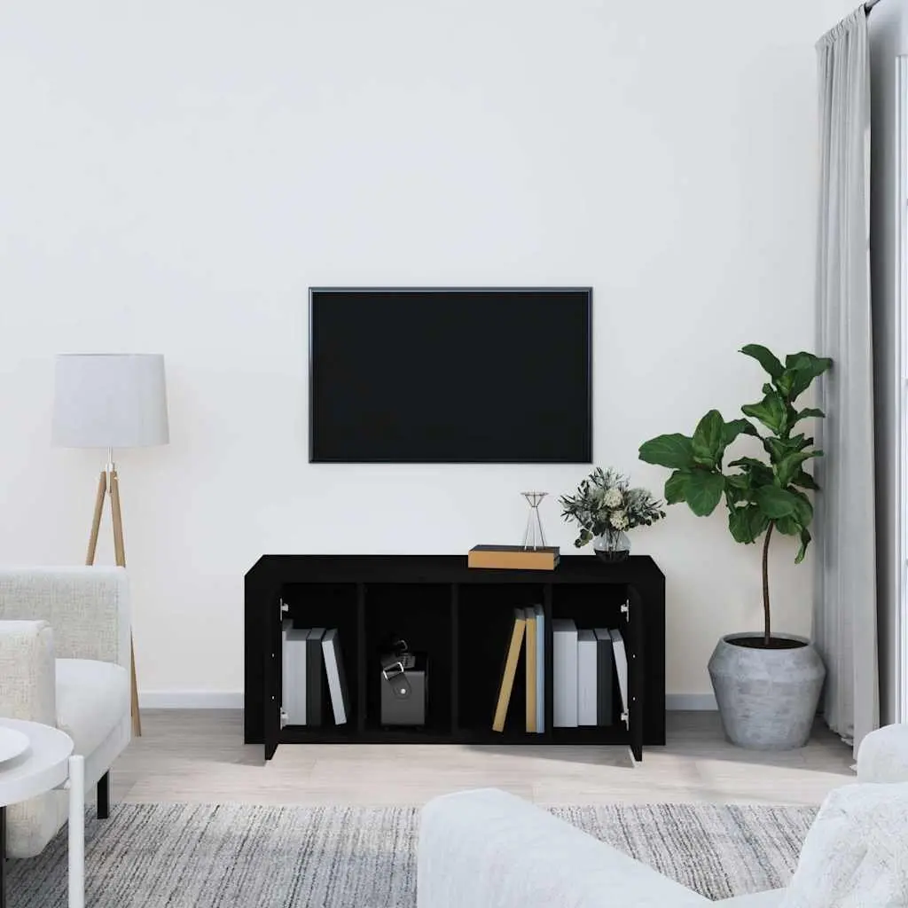 TV Cabinet Black 100x35x40 cm Engineered Wood Media Storage Unit with Doors and Compartments