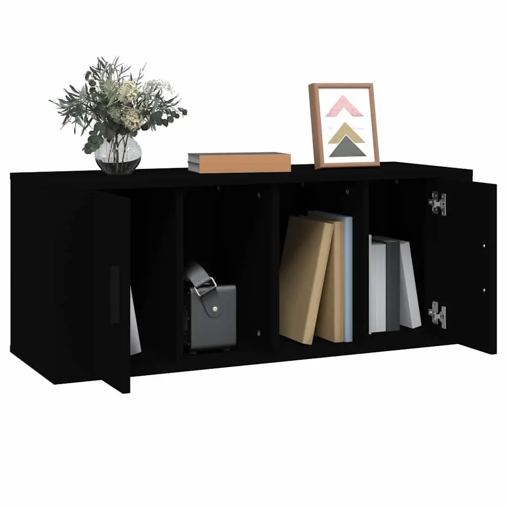 TV Cabinet Black 100x35x40 cm Engineered Wood Media Storage Unit with Doors and Compartments