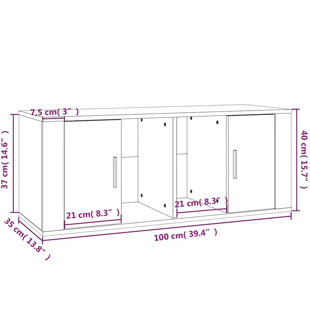 TV Cabinet Black 100x35x40 cm Engineered Wood Media Storage Unit with Doors and Compartments