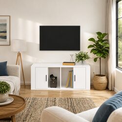 Elegant High Gloss White TV Cabinet with 4 Compartments