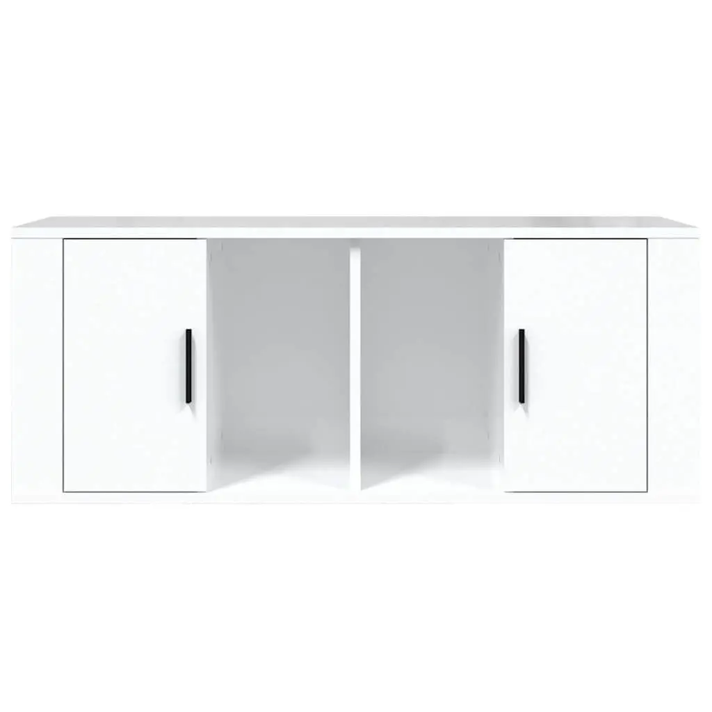 TV Cabinet High Gloss White 100cm Engineered Wood Media Storage Unit 4 Compartments