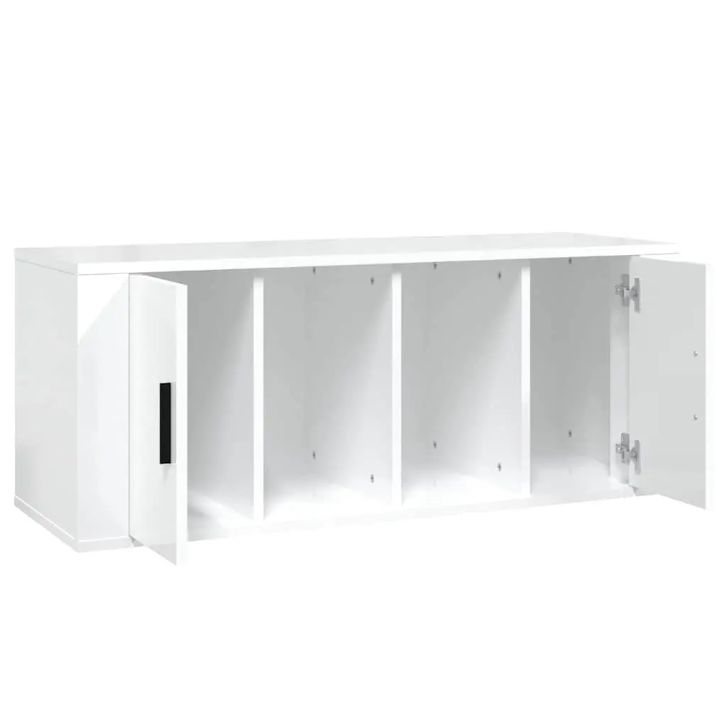 TV Cabinet High Gloss White 100cm Engineered Wood Media Storage Unit 4 Compartments