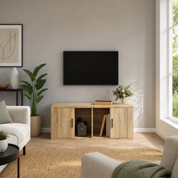 Brown Engineered Wood TV Cabinet with Storage Compartments
