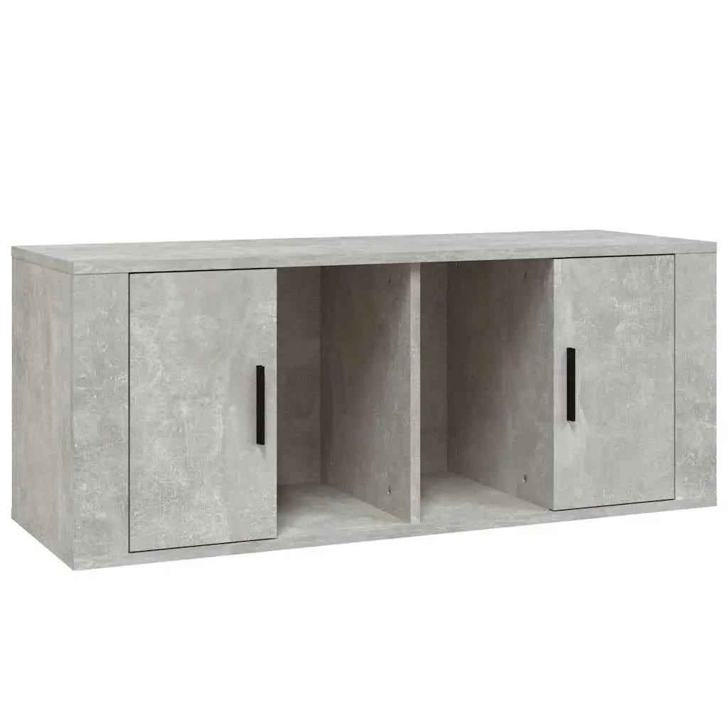 TV Cabinet Grey Engineered Wood 100x35x40cm Media Unit Storage Compartments