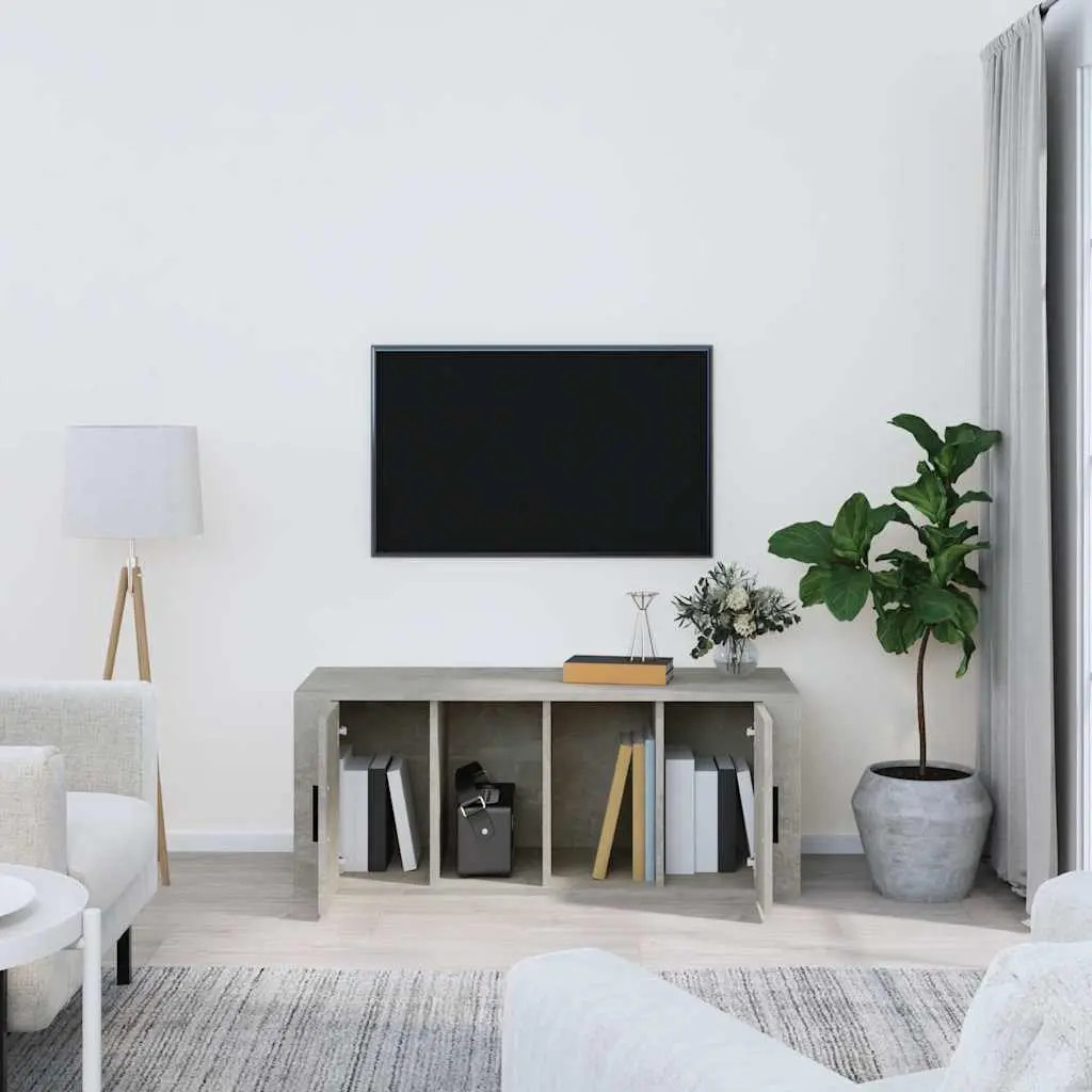 TV Cabinet Grey Engineered Wood 100x35x40cm Media Unit Storage Compartments