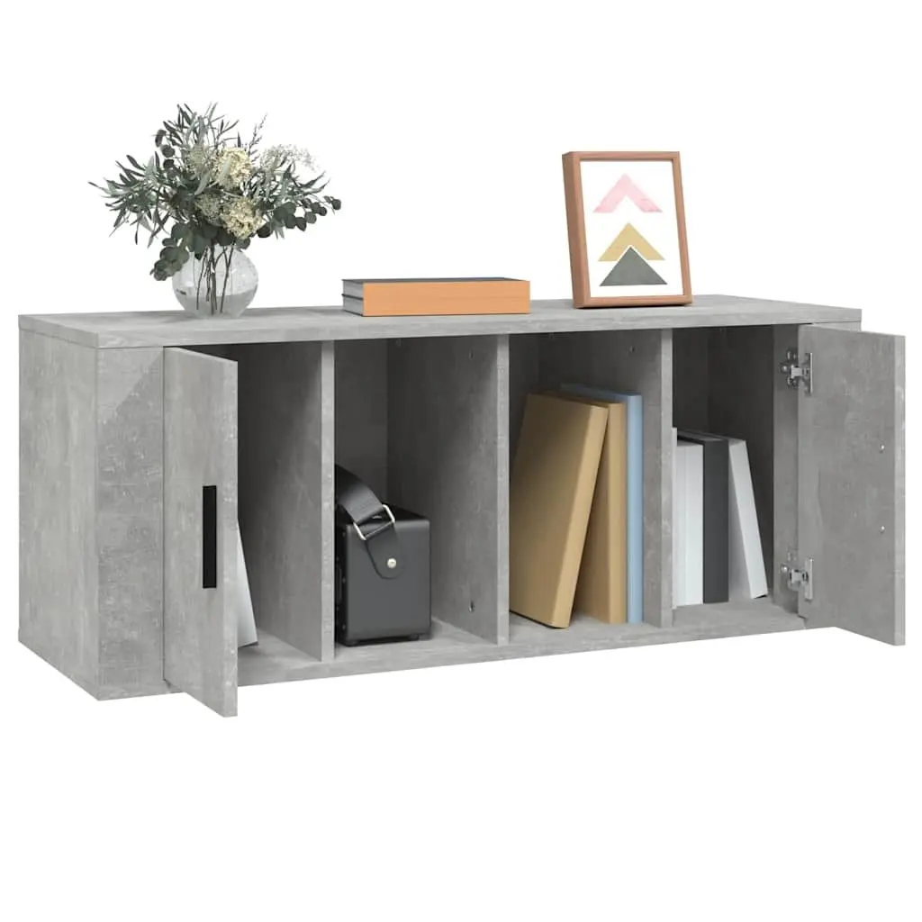 TV Cabinet Grey Engineered Wood 100x35x40cm Media Unit Storage Compartments