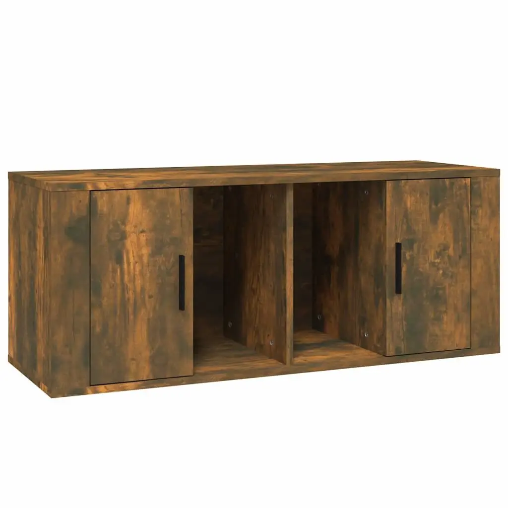 Engineered Wood TV Stand Brown Media Storage Unit 100x35x40cm with Door and 4 Compartments