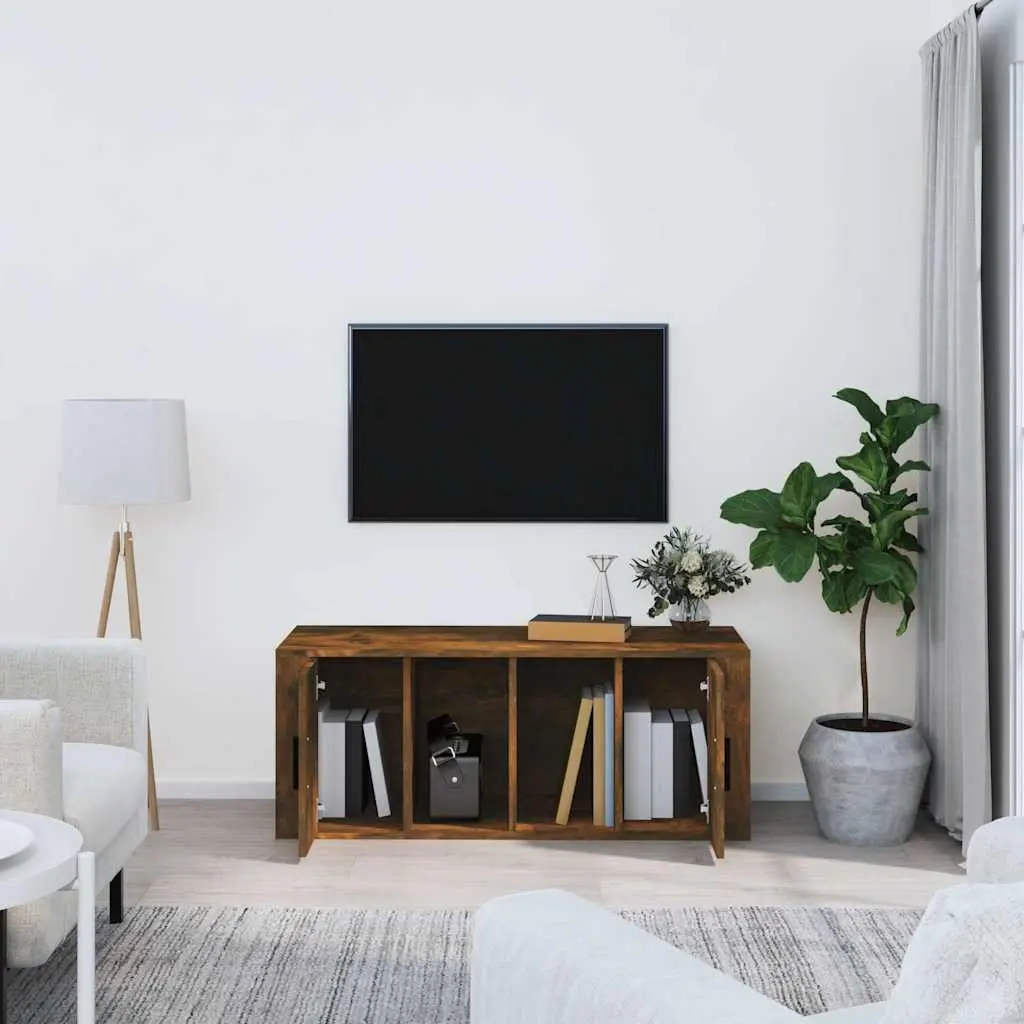 Engineered Wood TV Stand Brown Media Storage Unit 100x35x40cm with Door and 4 Compartments