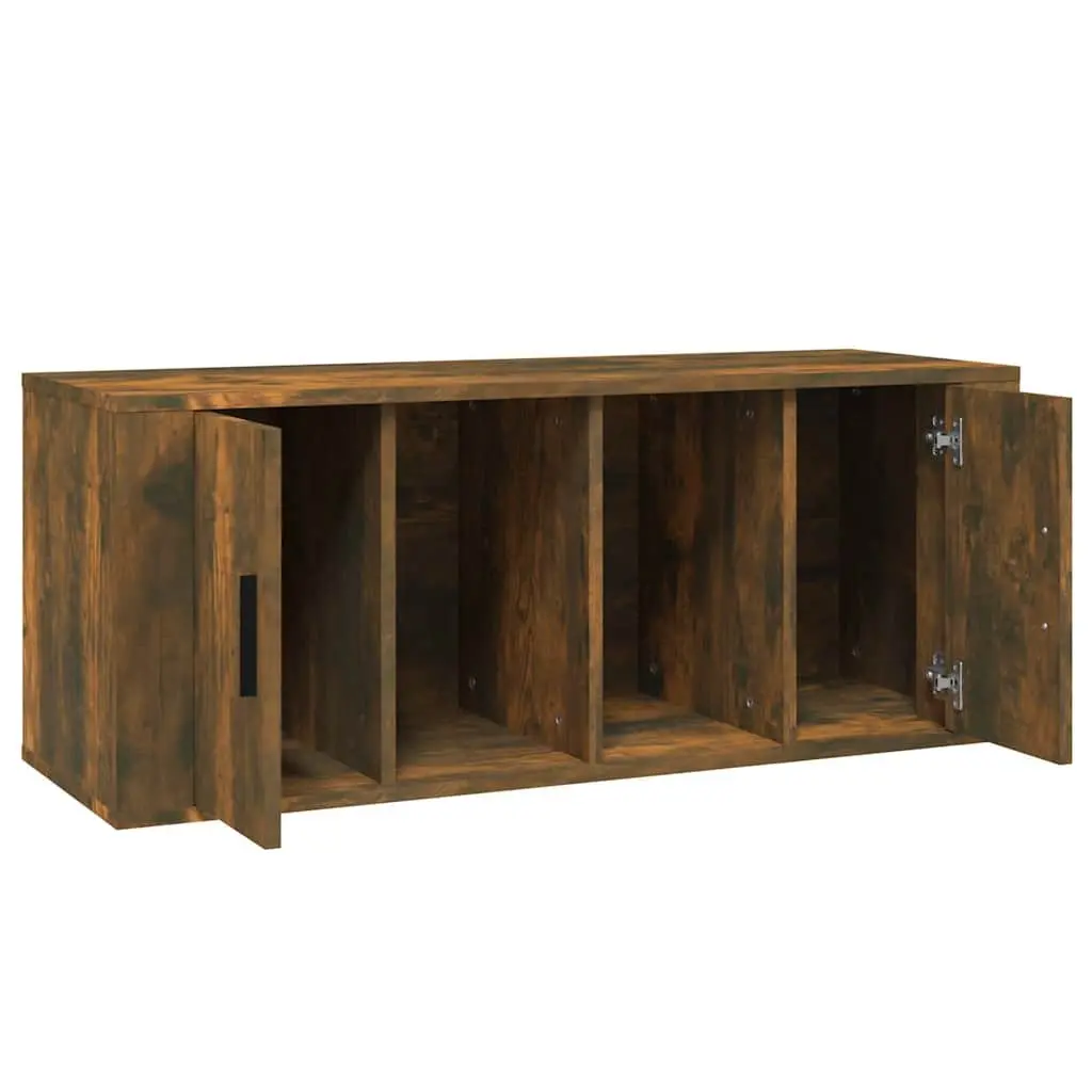 Engineered Wood TV Stand Brown Media Storage Unit 100x35x40cm with Door and 4 Compartments