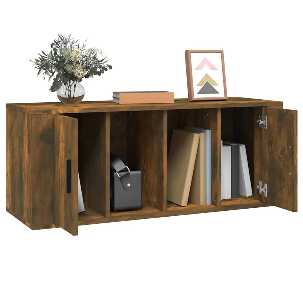 Engineered Wood TV Stand Brown Media Storage Unit 100x35x40cm with Door and 4 Compartments