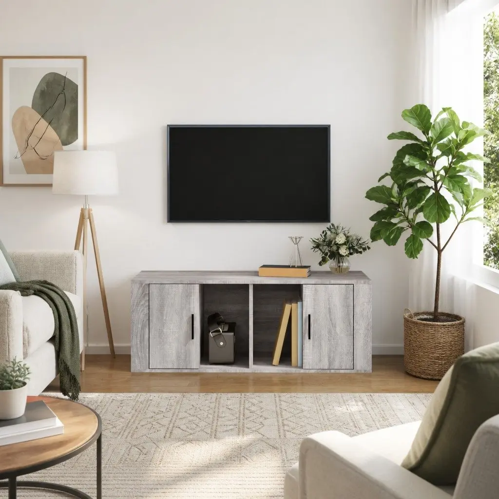 TV Cabinet Grey 100x35x40 cm Engineered Wood Media Storage Unit Living Room Furniture