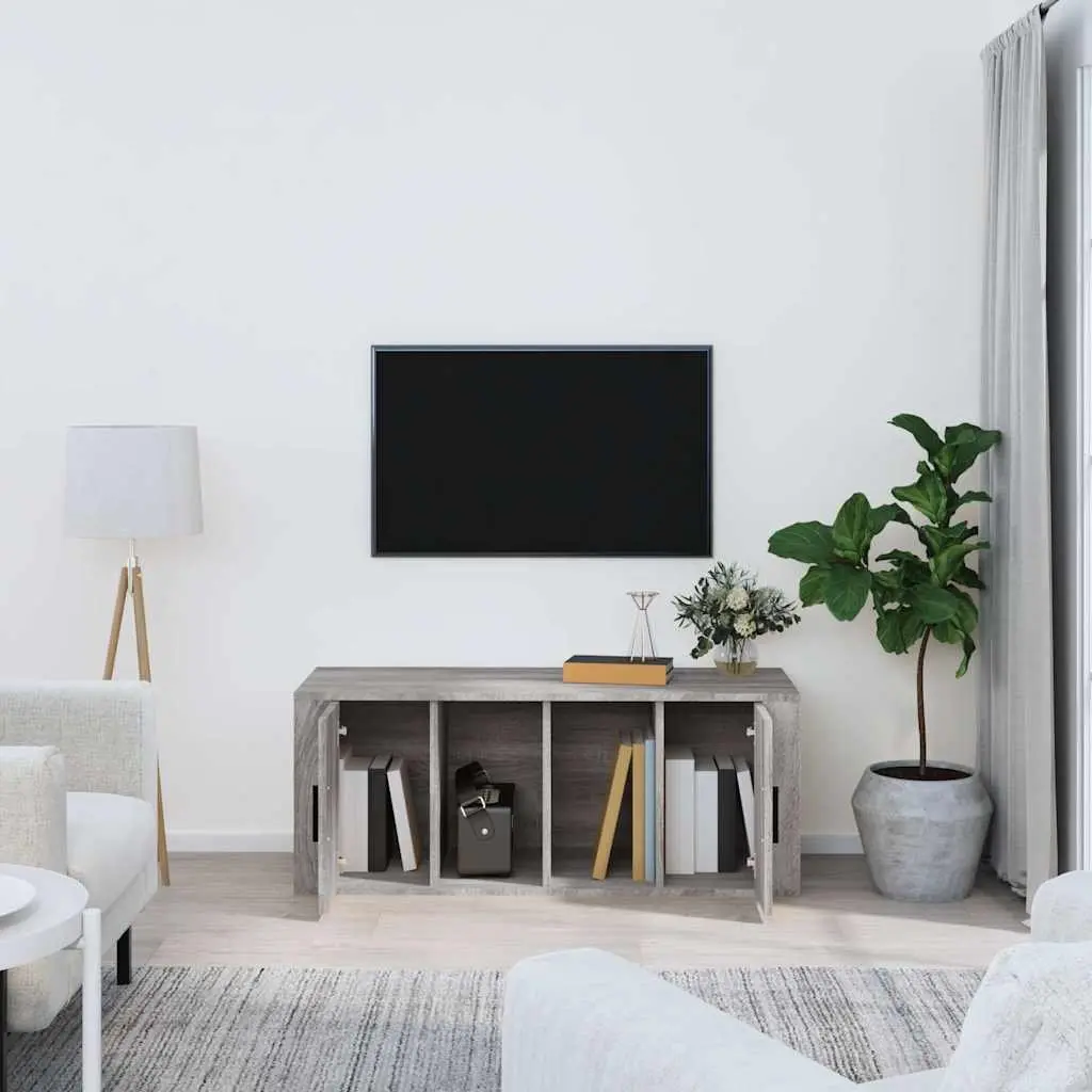 TV Cabinet Grey 100x35x40 cm Engineered Wood Media Storage Unit Living Room Furniture