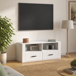 White TV Cabinet with Drawers and Compartments 100x35x40 cm