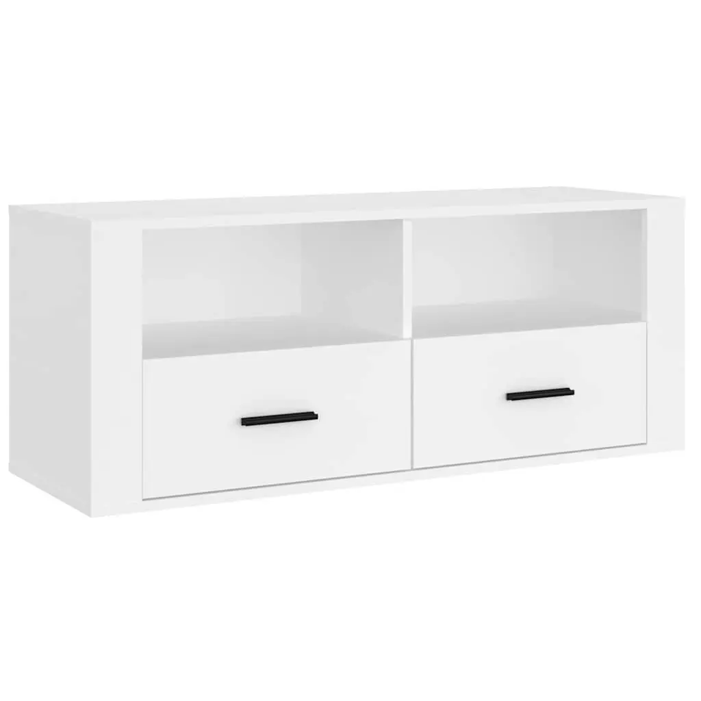 TV Cabinet White 100x35x40 cm Engineered Wood Media Storage Unit with Drawers and Compartments