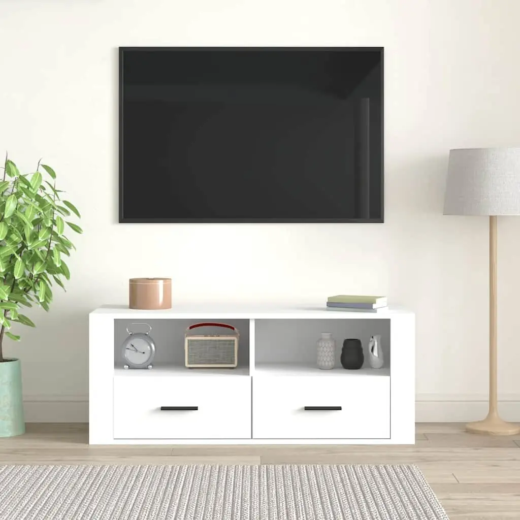 TV Cabinet White 100x35x40 cm Engineered Wood Media Storage Unit with Drawers and Compartments