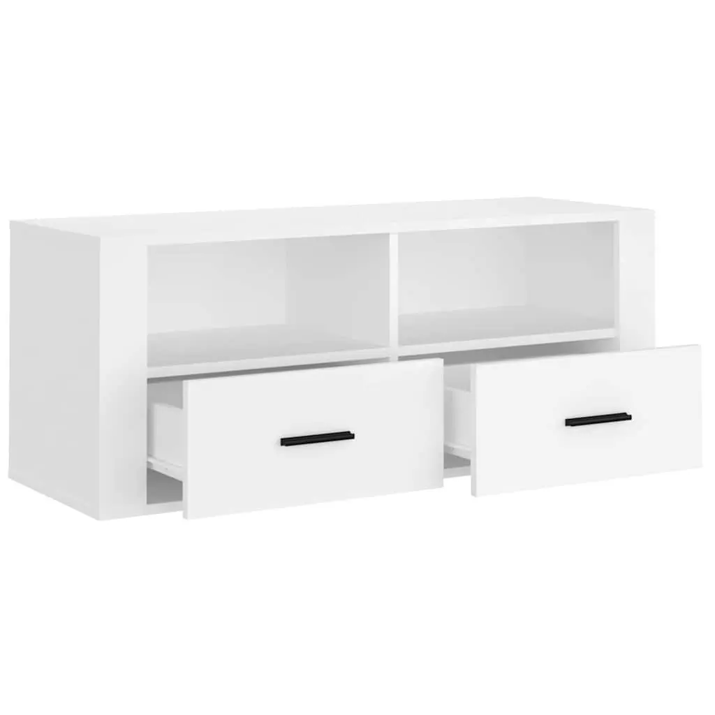 TV Cabinet White 100x35x40 cm Engineered Wood Media Storage Unit with Drawers and Compartments