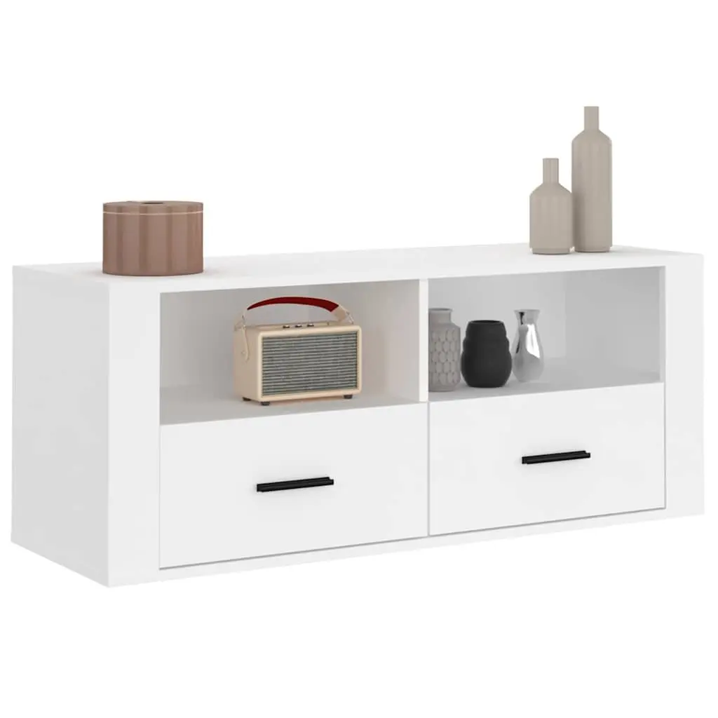 TV Cabinet White 100x35x40 cm Engineered Wood Media Storage Unit with Drawers and Compartments