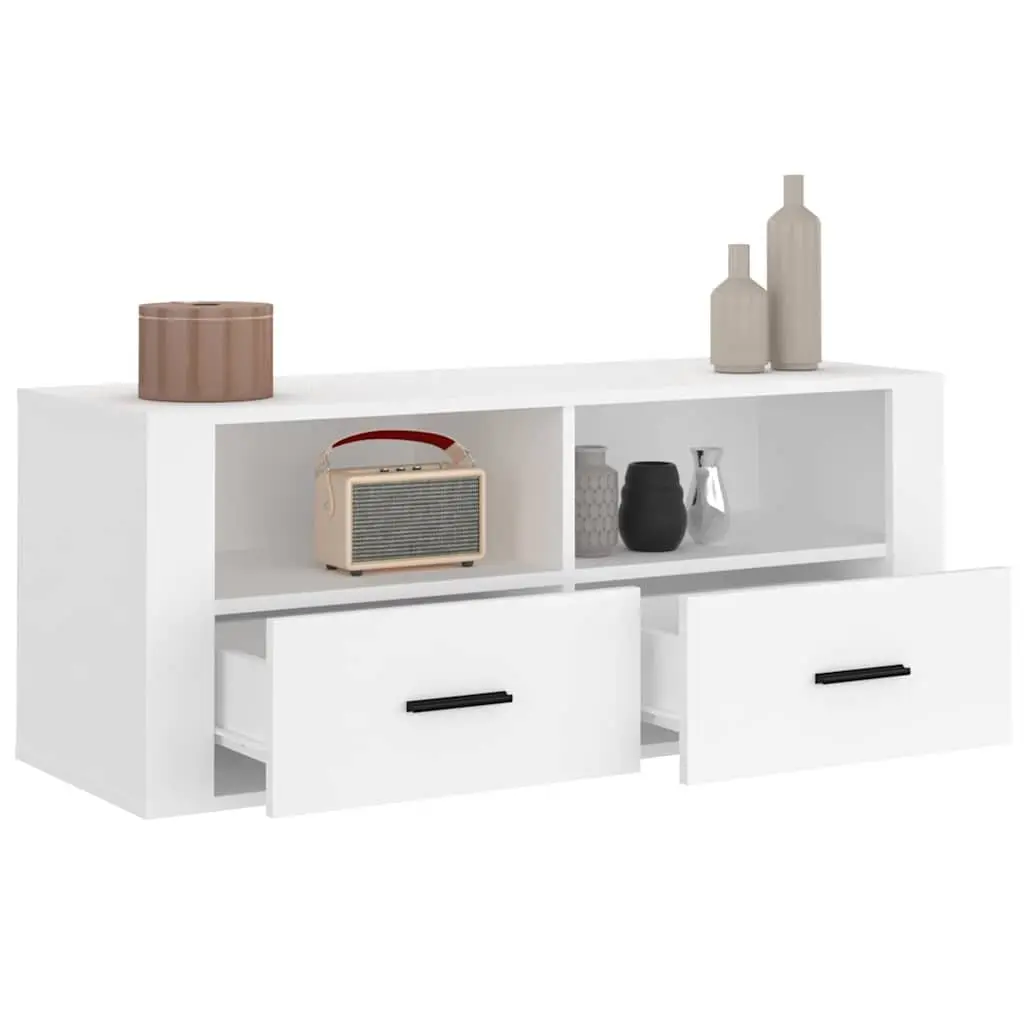 TV Cabinet White 100x35x40 cm Engineered Wood Media Storage Unit with Drawers and Compartments