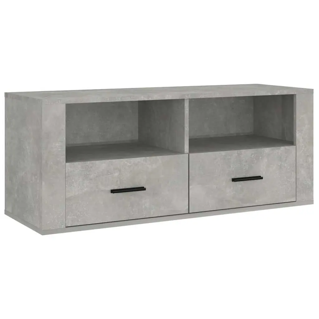 TV Cabinet Concrete Grey Storage Unit Engineered Wood Media Entertainment