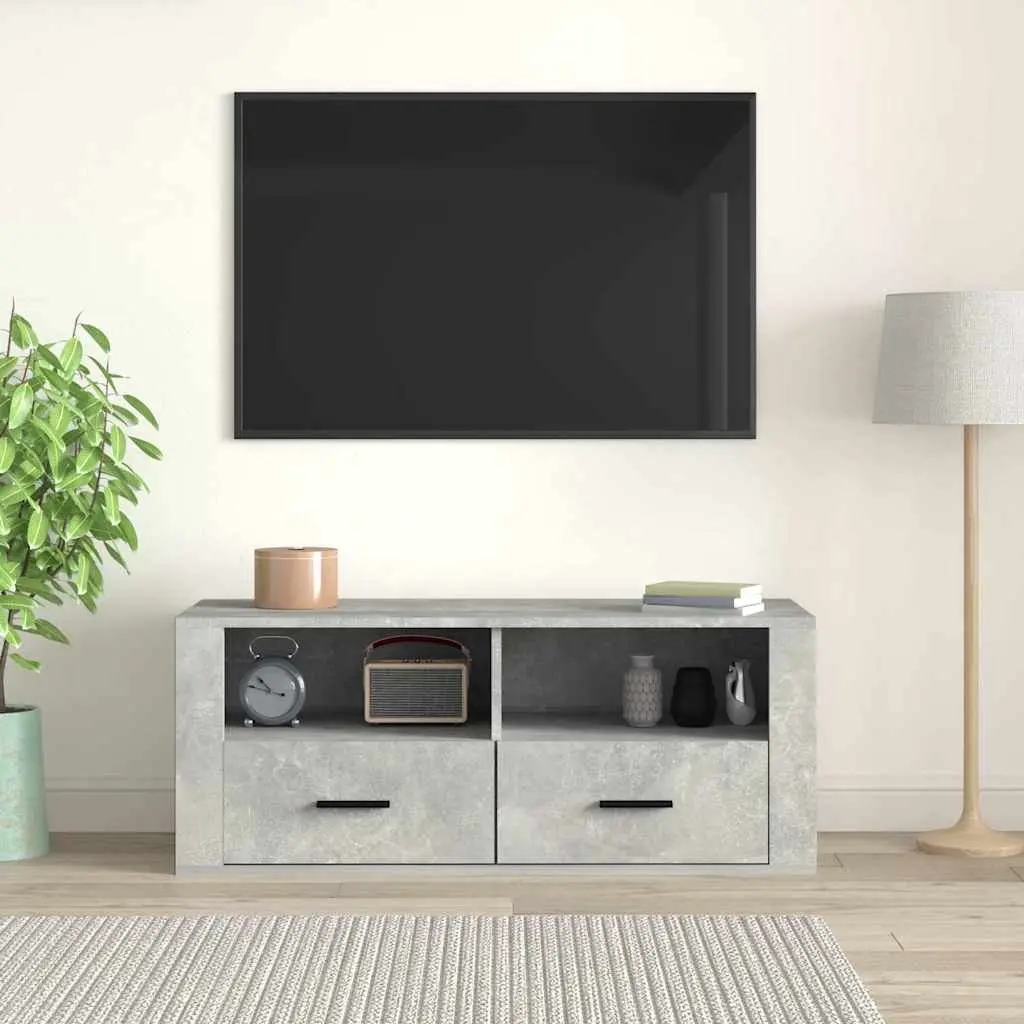 TV Cabinet Concrete Grey Storage Unit Engineered Wood Media Entertainment