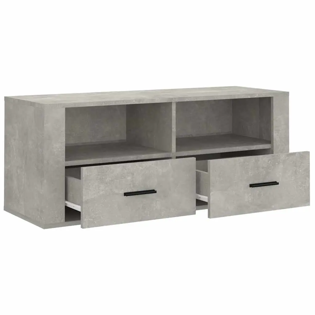 TV Cabinet Concrete Grey Storage Unit Engineered Wood Media Entertainment