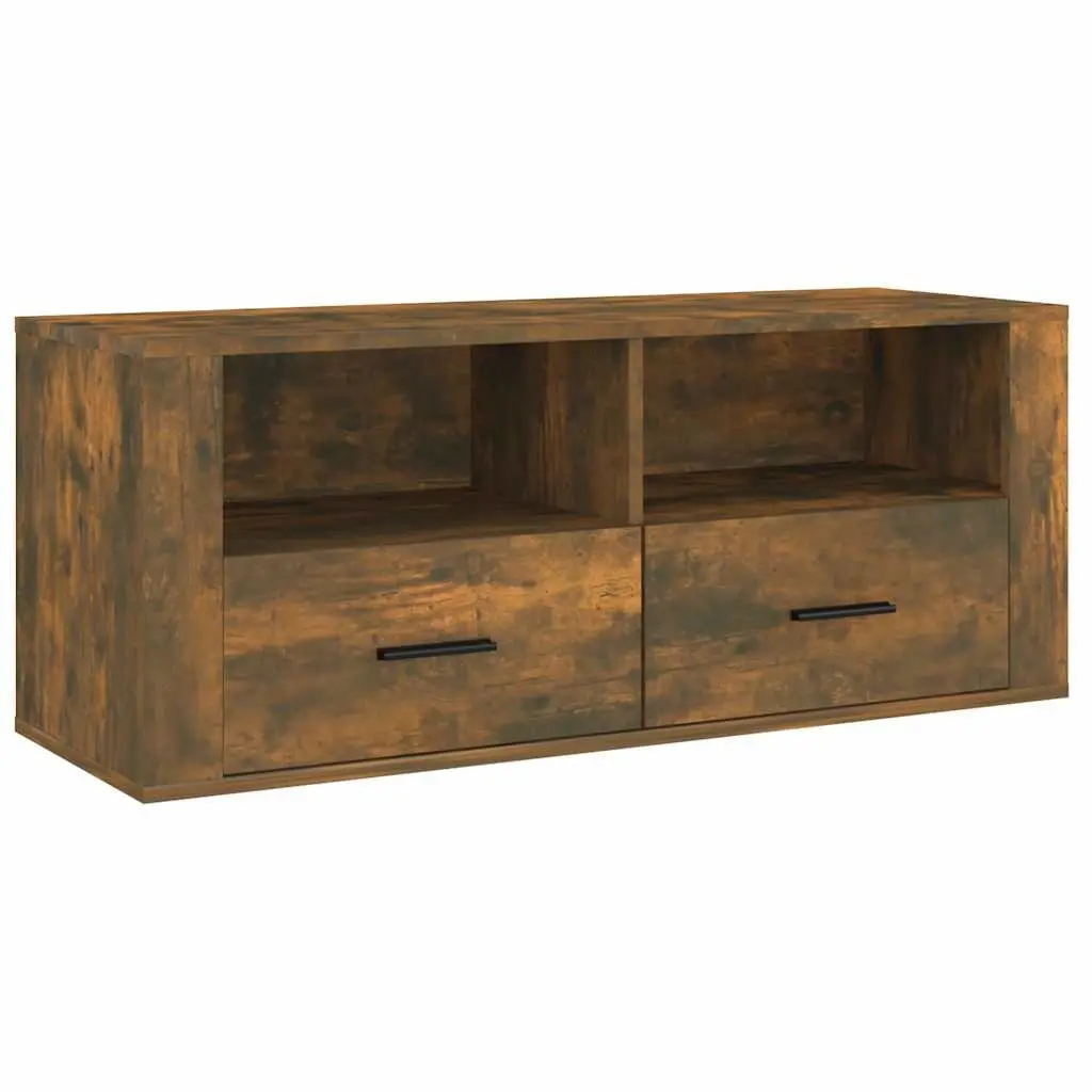 TV Cabinet Smoked Oak Media Storage Unit 100cm Engineered Wood