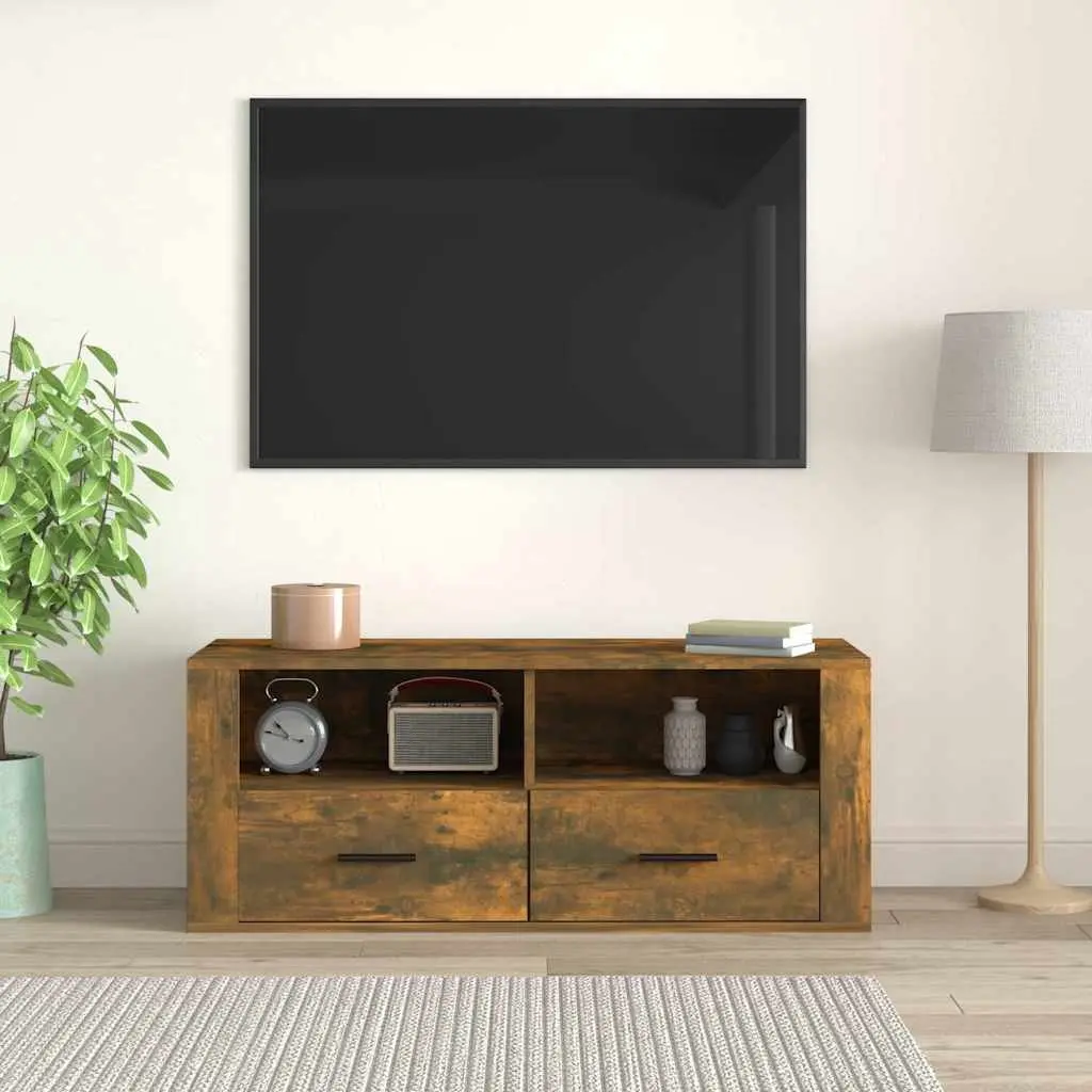 TV Cabinet Smoked Oak Media Storage Unit 100cm Engineered Wood