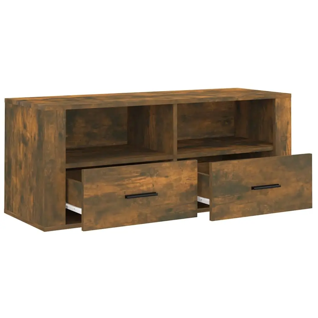 TV Cabinet Smoked Oak Media Storage Unit 100cm Engineered Wood