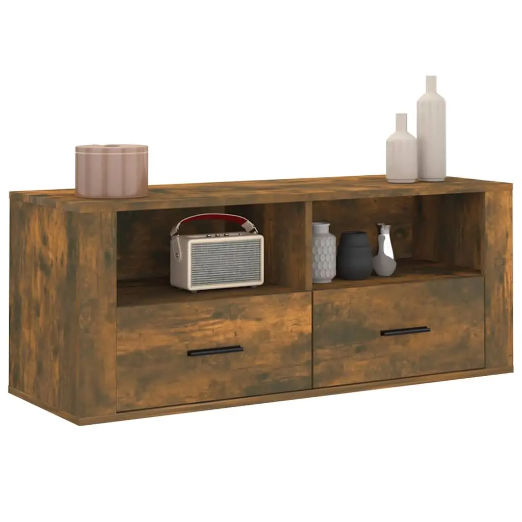 TV Cabinet Smoked Oak Media Storage Unit 100cm Engineered Wood