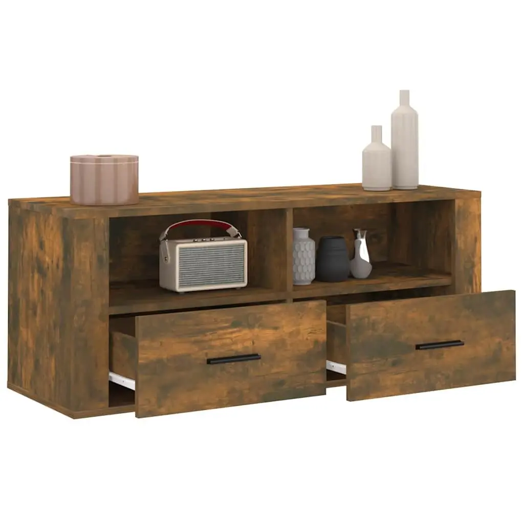 TV Cabinet Smoked Oak Media Storage Unit 100cm Engineered Wood