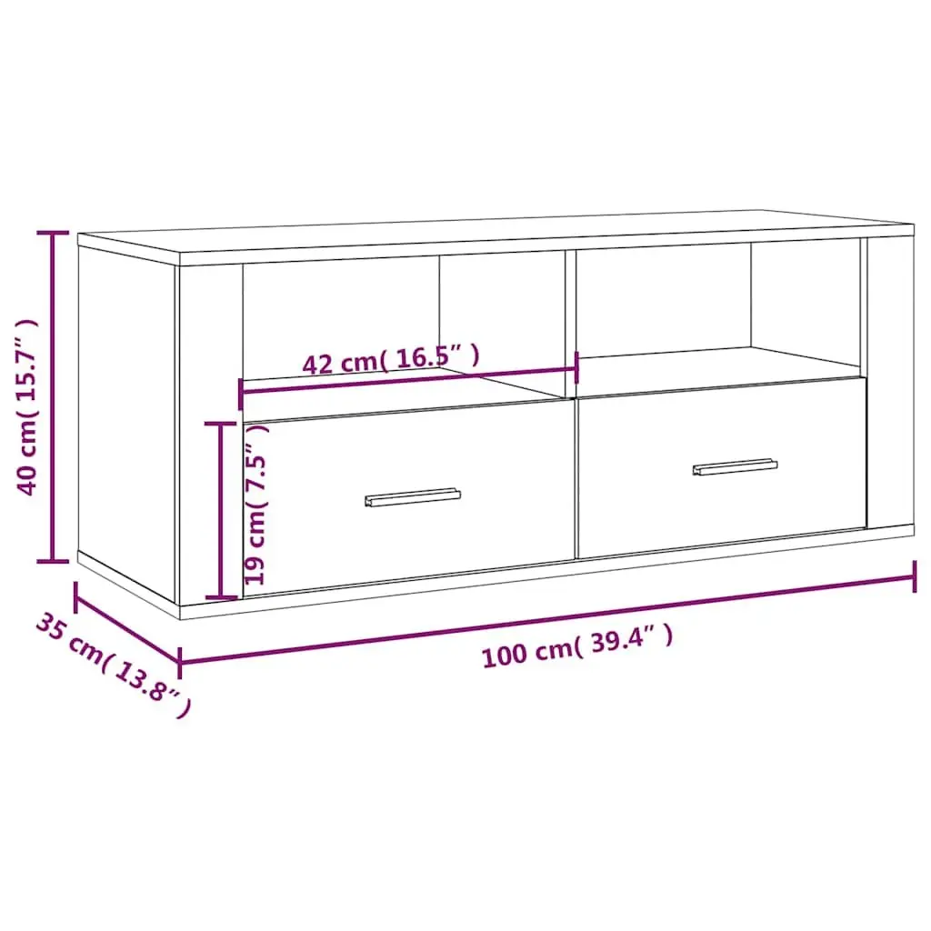 TV Cabinet Smoked Oak Media Storage Unit 100cm Engineered Wood