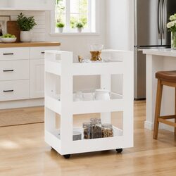 White Kitchen Trolley with 3 Shelves and Wheels