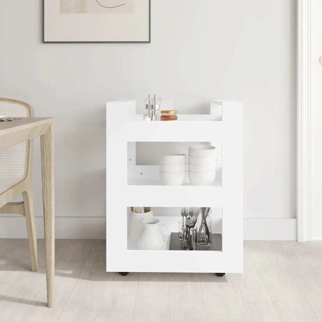 Kitchen Cart Engineered Wood 3-Shelf White Mobile Trolley 60x45x80 cm