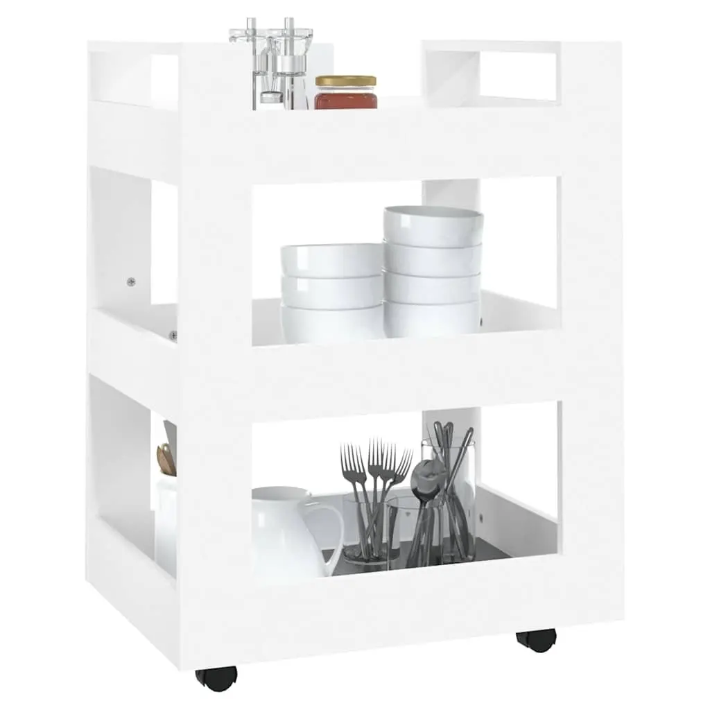 Kitchen Cart Engineered Wood 3-Shelf White Mobile Trolley 60x45x80 cm