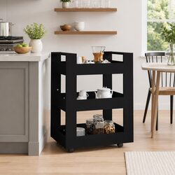 Charming Black Kitchen Trolley with 3 Shelves and Wheels