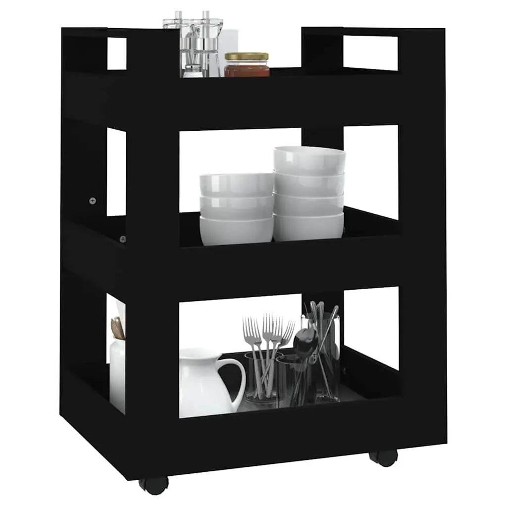 Kitchen Trolley 60x45x80 cm 3 Shelf Storage Cart with Wheels Black