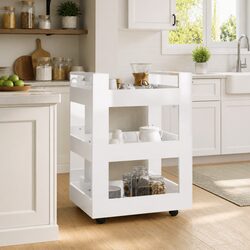 White Kitchen Trolley 60x45x80cm Mobile Storage Cart