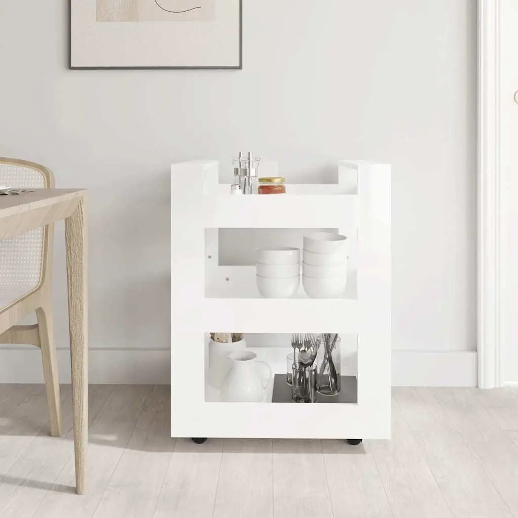 Kitchen Trolley White 60x45x80cm Engineered Wood 3 Shelf Mobile Serving Organiser