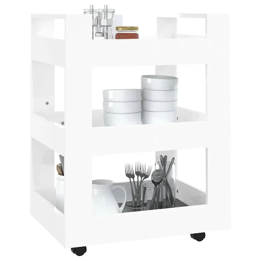 Kitchen Trolley White 60x45x80cm Engineered Wood 3 Shelf Mobile Serving Organiser