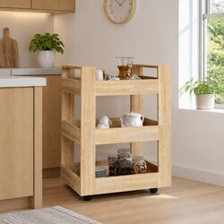 Warm Brown Kitchen Trolley Storage Cart with 3-Tier Shelves