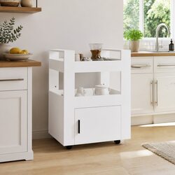 White Kitchen Trolley Storage Organizer with Wheels 60x45x80 cm