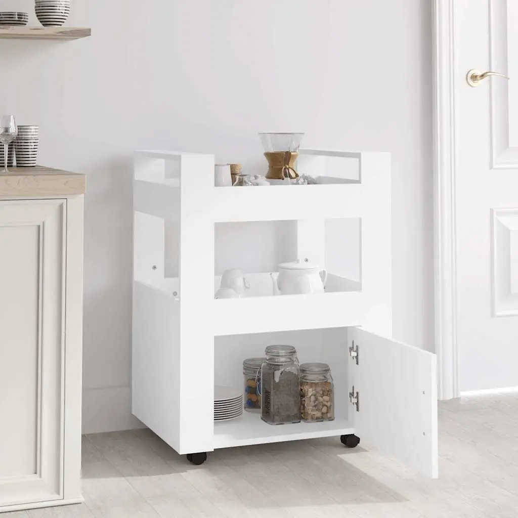 White Kitchen Trolley Storage Organizer with Wheels 60x45x80 cm